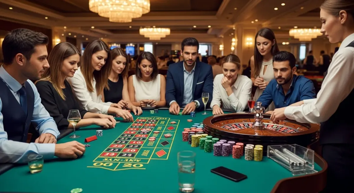 Smokace Casino Elegante Spieler setzen beim Roulette am Casinotisch